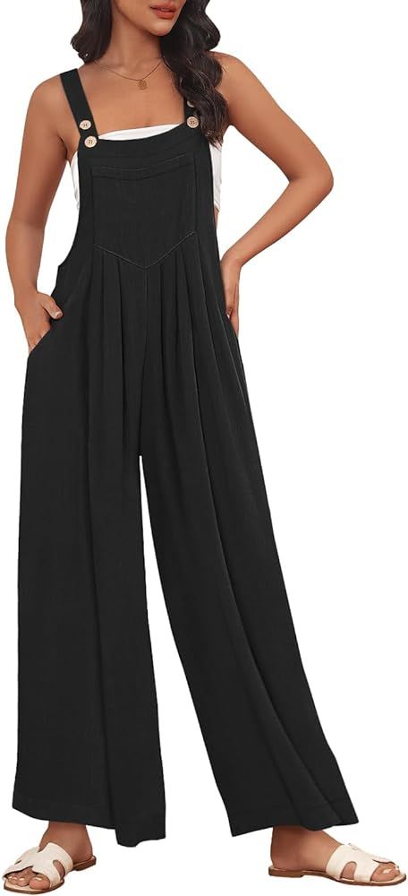 AUTOMET Womens Jumpsuits Overalls Wide Leg Casual Summer Outfits Rompers Jumpers Sleeveless Strap... | Amazon (US)