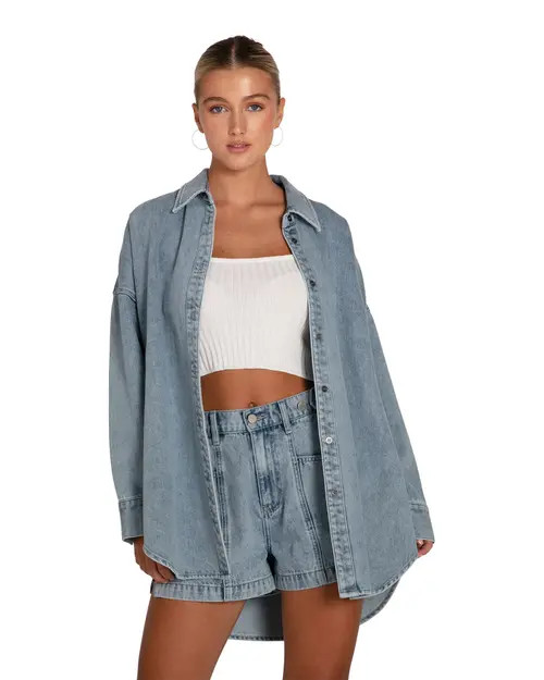 Belle & Bloom Into Him Oversized Denim Shirt in Stonewash at Nordstrom, Size Medium | Nordstrom