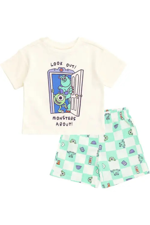 Disney Pixar 2-Piece Tee and Shorts Set in Mike Sulley Pale Aqua at Nordstrom, Size 3T | Nordstrom