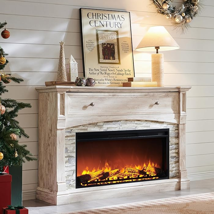 OKD 52" Farmhouse Electric Fireplace with Mantel, Tall Fireplace TV Stand w/Sime-Open Cubby, 36" ... | Amazon (US)