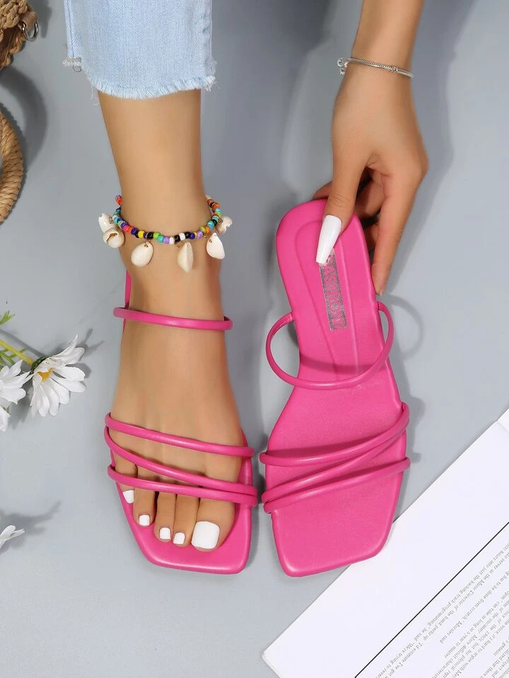 Sandalias finas minimalistas de la diapositiva de la raya, deslizadores rojos de Rose del color s... | SHEIN