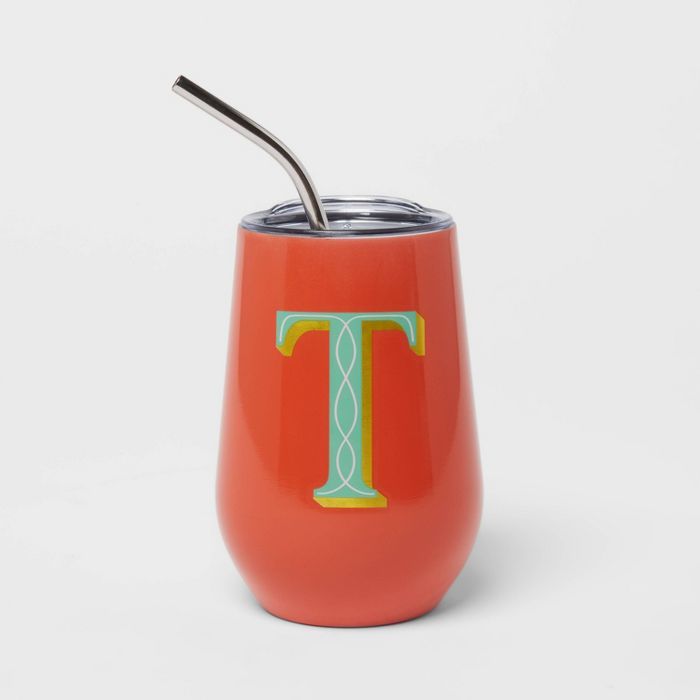 12oz Wine Tumbler with Straw "T" Coral - Opalhouse™ | Target