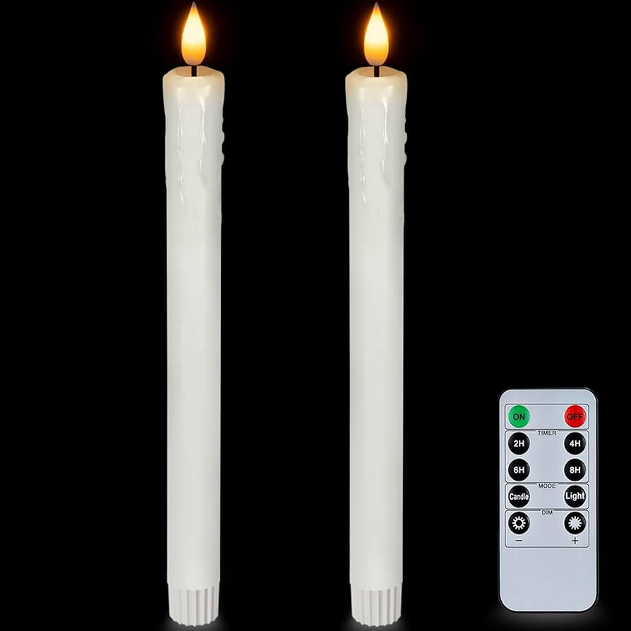 Homemory Real Wax Flameless Taper Candles with Remote Timer, 9.6 Inches White LED Flameless Candl... | Amazon (US)