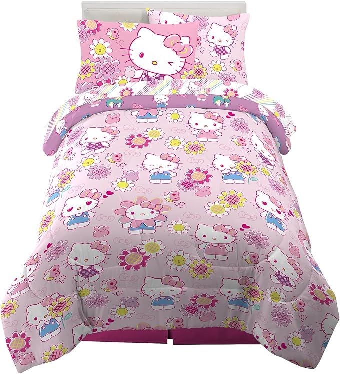 Franco Kids Bedding Super Soft Comforter and Sheet Set with Sham, 5 Piece Twin Size, Hello Kitty | Amazon (US)