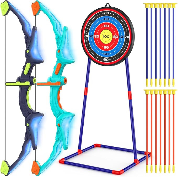 2 Pack Bow and Arrow Set for Kids, Light Up Archery Set with 14 Suction Cup Arrows, Archery Targe... | Amazon (US)
