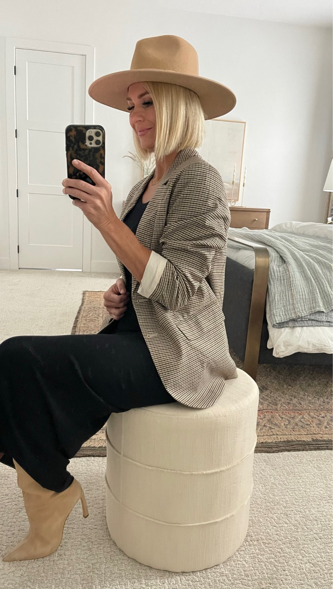 H&M blazer 20% off, black fitted dress, rancher style hat, knee high boots.

#LTKover40 #LTKSeasonal #LTKsalealert