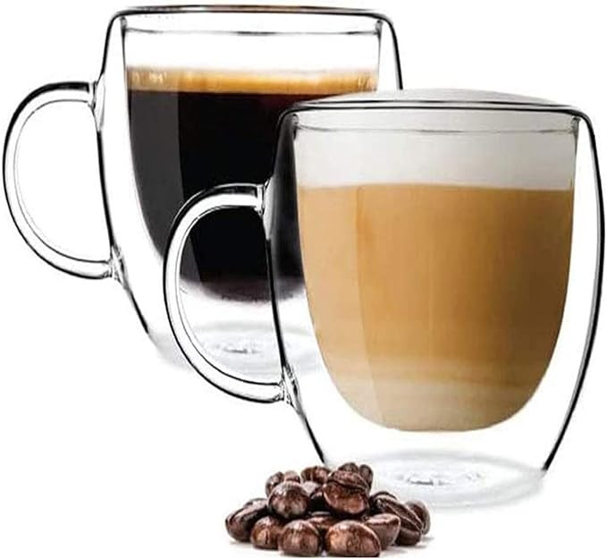 PYYB 2 Large-Capacity Double-Layer Glass Coffee Cups 350ml Insulated Latte Cappuccino Coffee Cups... | Amazon (UK)