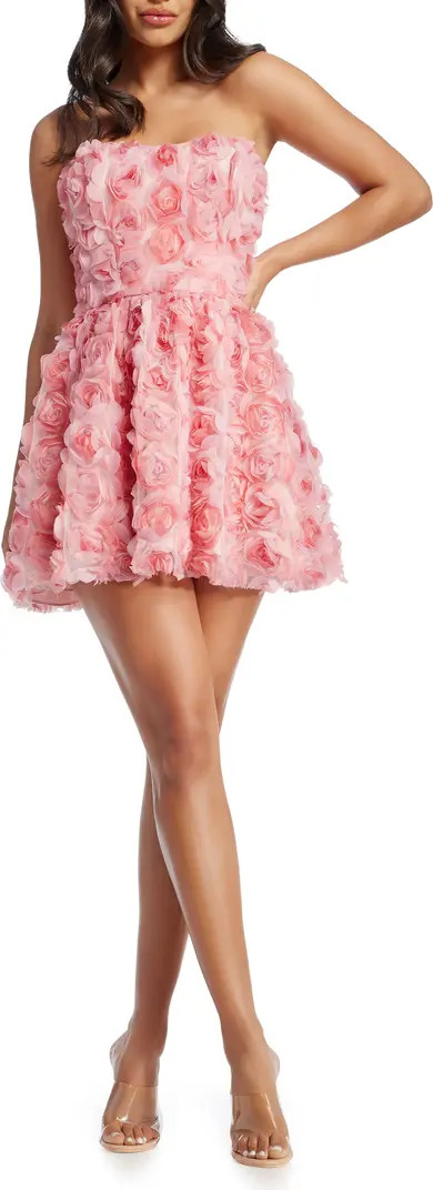 Sasha 3D Floral Strapless Fit & Flare Minidress | Nordstrom