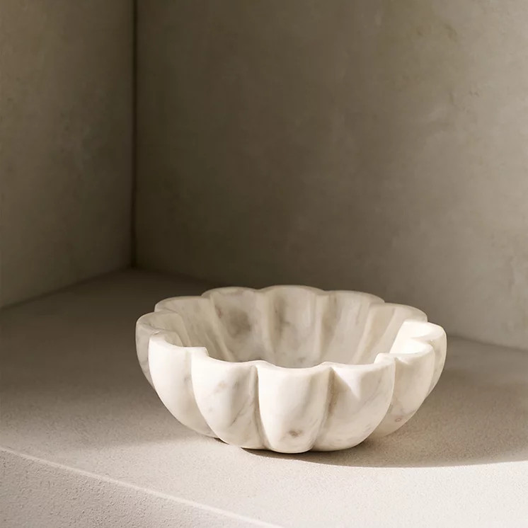 The White Company Larton Scalloped Marble Bowl, White, Size: One Size | The White Company UK & ROW