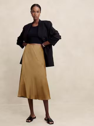 Hammered Satin Midi Slip Skirt | Banana Republic Factory