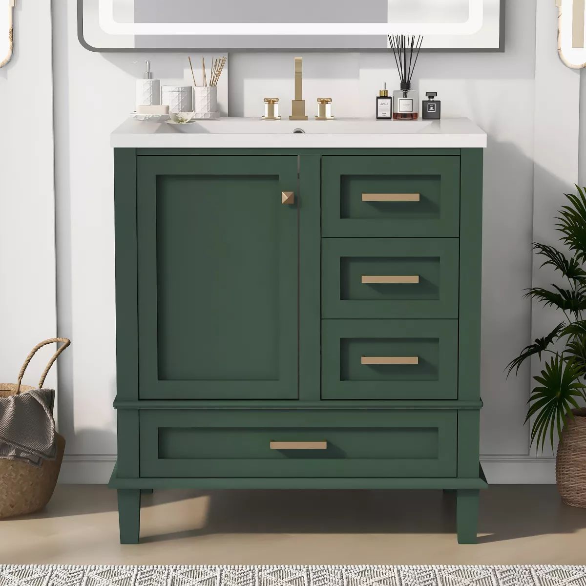 30" Bathroom Vanity with Sink, Soft Close Door and 3 Drawers, Green - ModernLuxe | Target