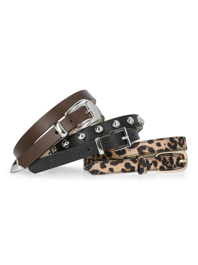 No Boundaries Faux Leather Belts, 3 Pack, Women's S/M-2XL | Walmart (US)