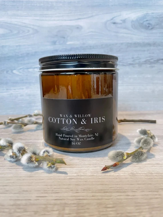 16oz Cotton & Iris Hand Poured Soy Wax Candle | Etsy (US)