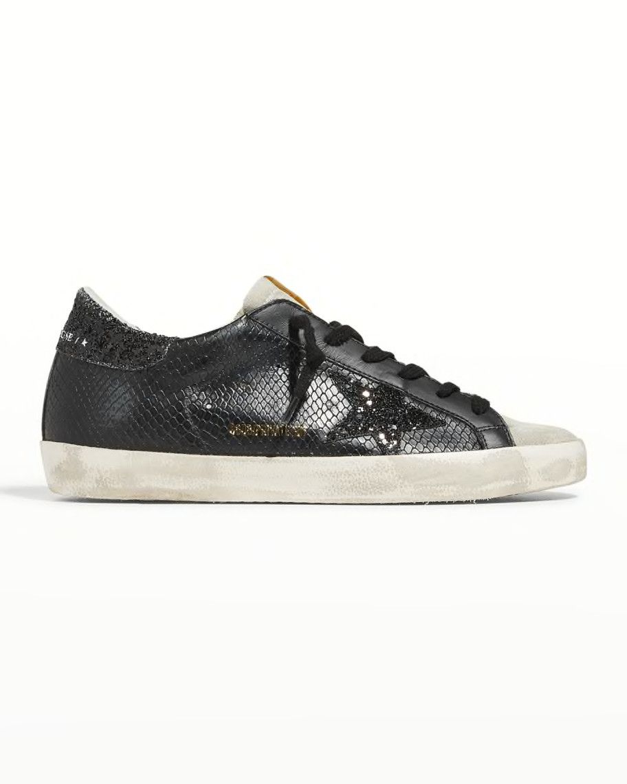 Golden Goose Superstar Leather Glitter Low-Top Sneakers | Neiman Marcus