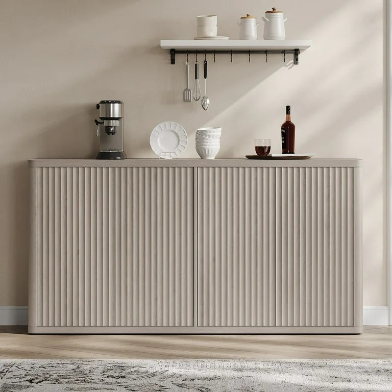 SICOTAS 66.3"W Large Kitchen Sideboard Buffet Cabinet with 4 Fluted Doors & Adjustable Shelves, O... | Walmart (US)