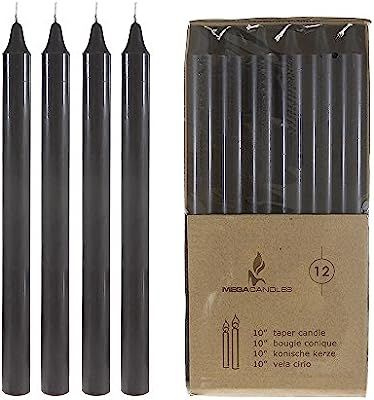 Mega Candles 12 pcs Unscented Black Straight Taper Candle, Hand Poured Wax Candles 10 Inch x 7/8 ... | Amazon (US)