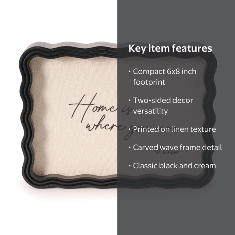 Beautiful 2 Black Wavey Framed Canvas Typographic Tabletop Decor 2-Side by Drew Barrymore 6" X 8" | Walmart (US)