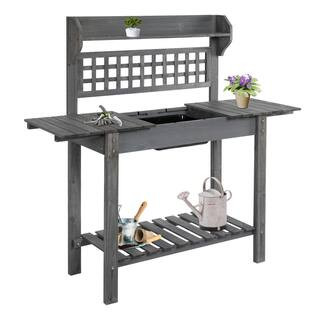 Outsunny 17.75 in. W x 55 in. H Grey Wooden Shed Garden Potting Bench Work Table 845-449GY - The ... | The Home Depot