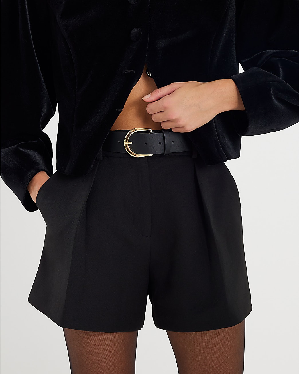 Black Structured Belted Shorts | River Island UK & IE