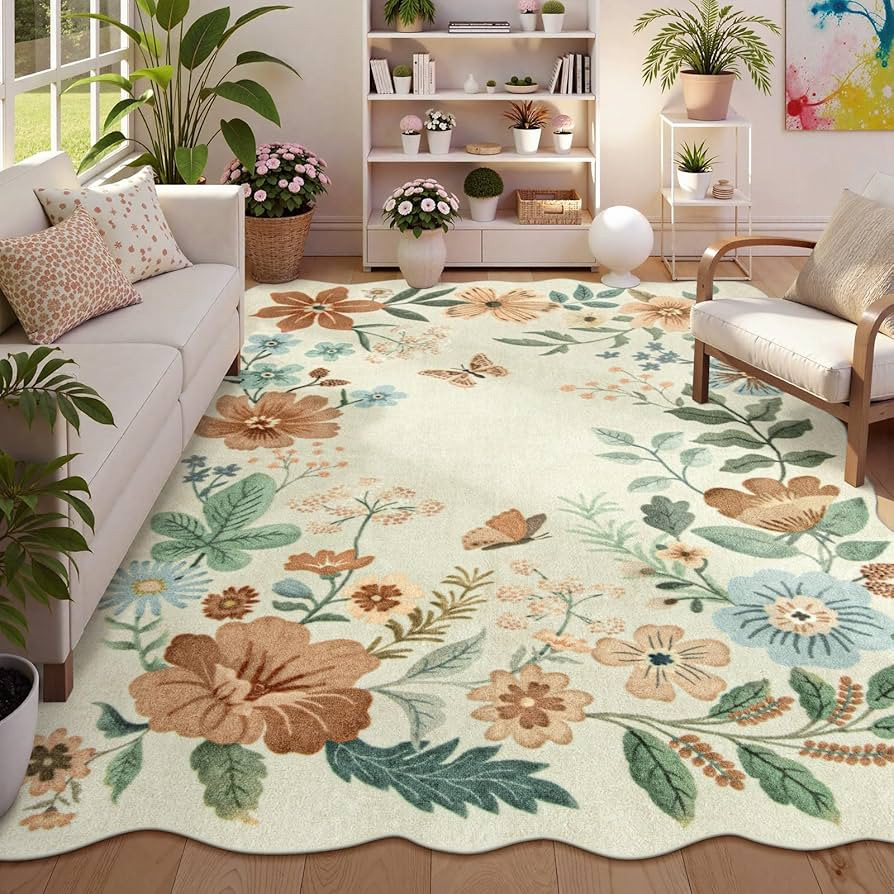 Lahome Floral Washable Rugs 8x10, Non-Slip Soft 8x10 Rugs for Living Room Bedroom, Ultra-Thin Sta... | Amazon (US)