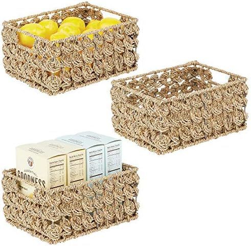 mDesign Woven Seagrass Kitchen Cabinet Pantry Storage Organizer Basket Bin with Handles - Store F... | Amazon (US)