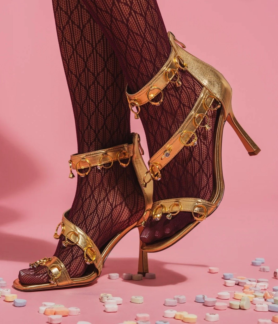Gold strappy heels with lixe ring details and a sleek stiletto finish. Bold, glamorous, and made to elevate any night-out look.

#LTKootd