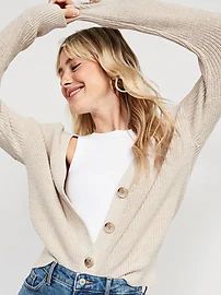 Lightweight Cotton and Linen-Blend Shaker-Stitch Cardigan Sweater for Women | Old Navy (US)