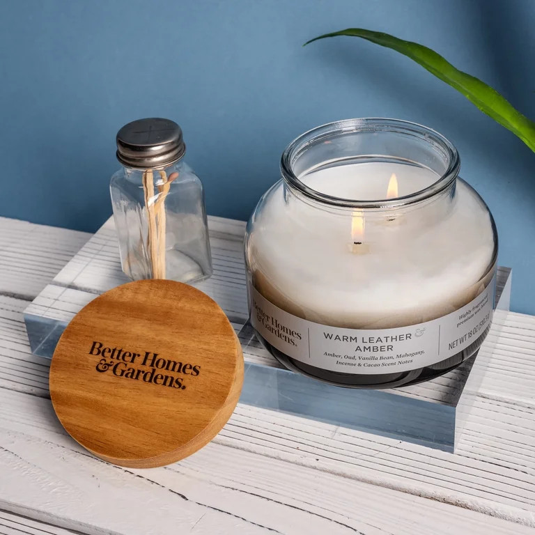 Better Homes & Gardens Warm Leather Amber 18 oz Scented 2-Wick Ombre Bell Jar Candle | Walmart (US)