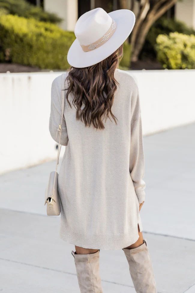 Changing Locations Beige Turtleneck Sweater Dress | Pink Lily