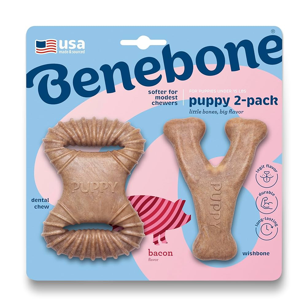 Benebone Puppy 2-Pack Dental Chew/Wishbone Dog Chew Toys, Made in USA, Real Bacon Flavor | Amazon (US)