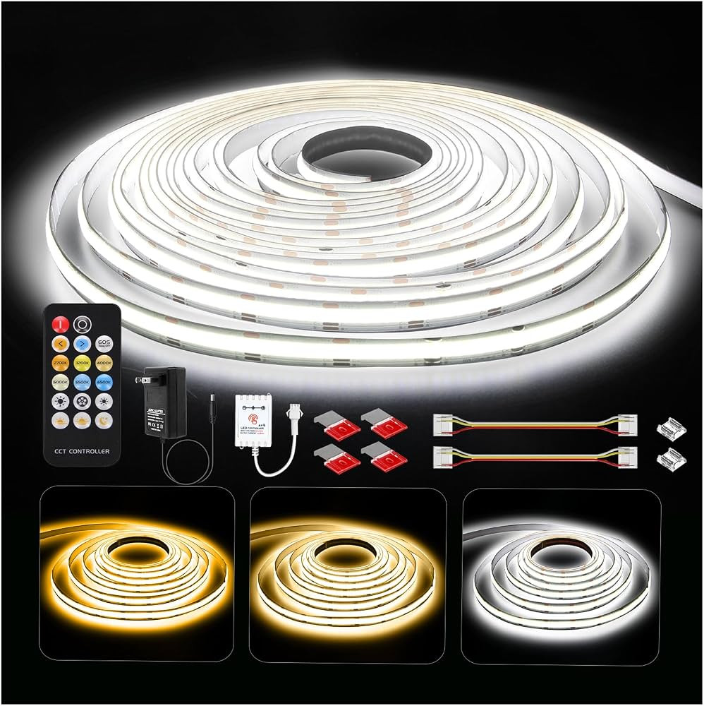 DAYBETTER COB LED Strip Lights, Tunable White(2700K-6500K) COB LED Lights with 6080 LEDs, 24V Ada... | Amazon (US)