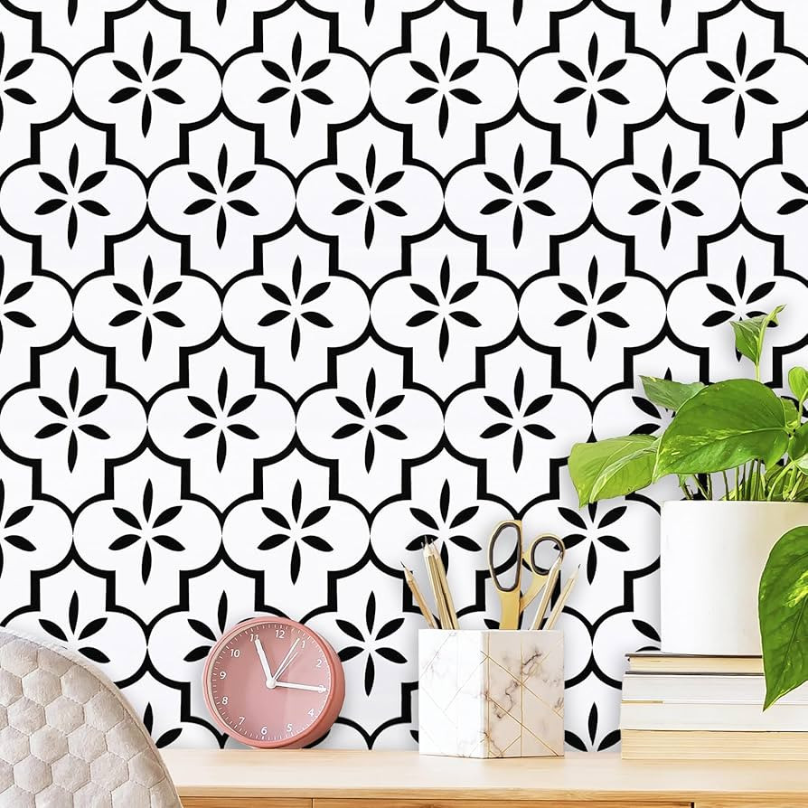 GloryTik Contact Paper Black and White Wallpaper Geometry Trellis Pattern Peel and Stick Wallpape... | Amazon (US)