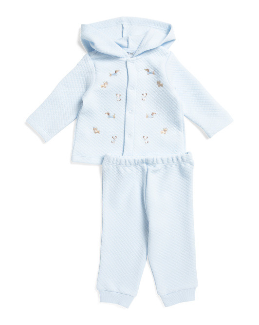 Newborn Boys 2pc Double Knit Embroidered Hooded Cardigan Set | TJ Maxx