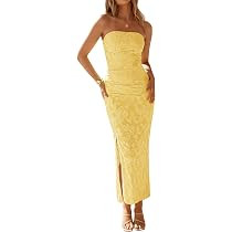 ZESICA Womens 2026 Summer Floral Strapless Maxi Dress Bodycon Side Slit Mesh Formal Cocktail Part... | Amazon (US)