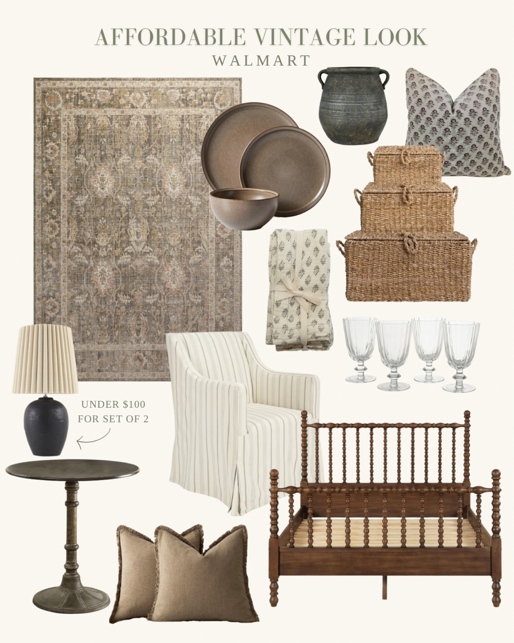 Vintage modern organic look at a Walmart price! So many beautiful and unique home decor finds, I love the spindle bed and nightstand! 

#LTKSeasonal #LTKHome #LTKSaleAlert