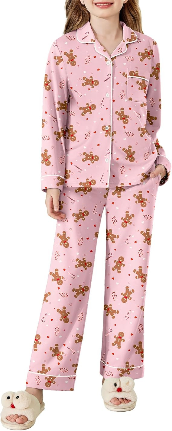 Arshiner Pajamas Set for Girls Plaid Long Sleeve Lounge Set Button Down Pj Sets | Amazon (US)