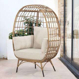 JOYSIDE Patio Yellow Wicker Indoor/Outdoor Egg Lounge Chair with Beige Cushions YWEG-M37-BGE - Th... | The Home Depot
