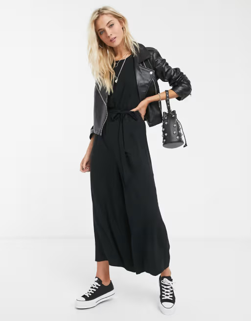 ASOS DESIGN tie waist jumpsuit in black | ASOS (Global)