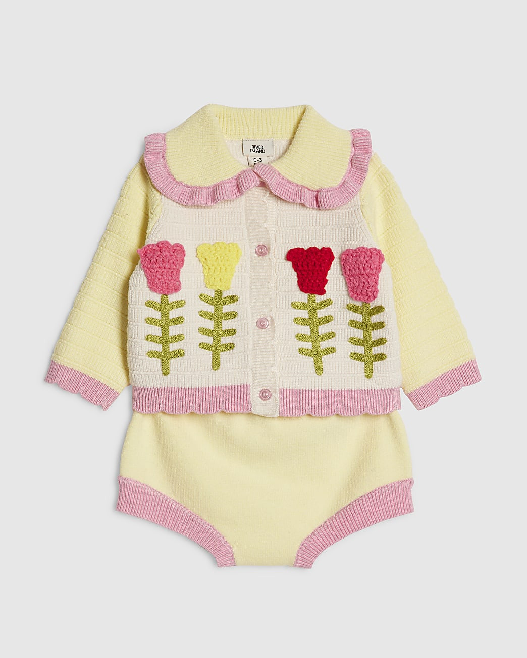 Baby Girls Yellow Tulip Knit Bloomer Set | River Island UK & IE