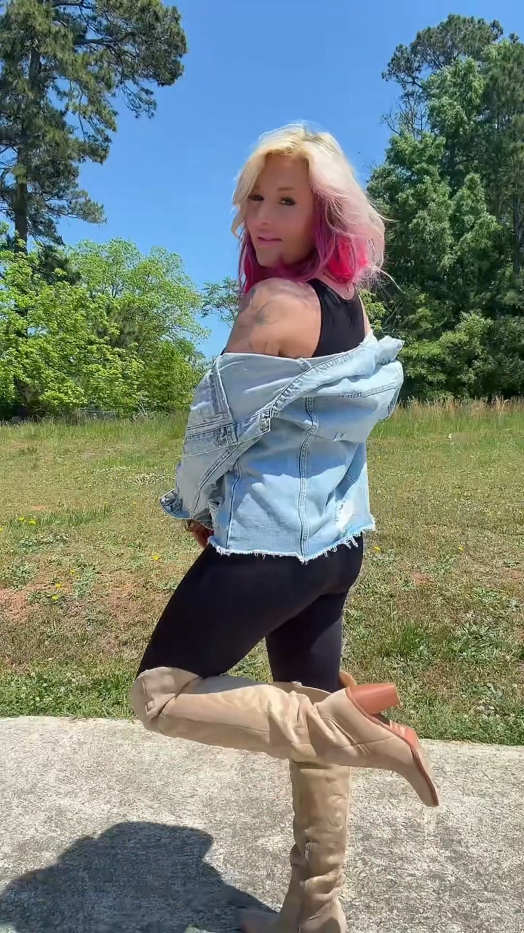 Spring outfit of the day! The boots are out of stock currently but I linked there other boots I love! They hit at the knee just not over the knee 

#LTKU #LTKootd #LTKMidsize