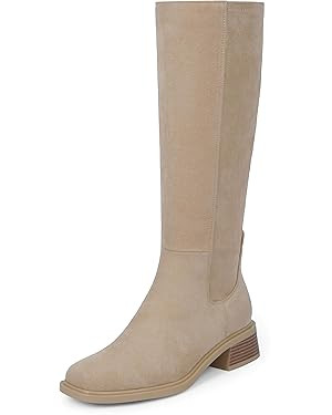 QIY Knee High Boots Women Faux Leather Elastic Boots Low Heel Square Toe Side Zipper Fall Long Ta... | Amazon (US)