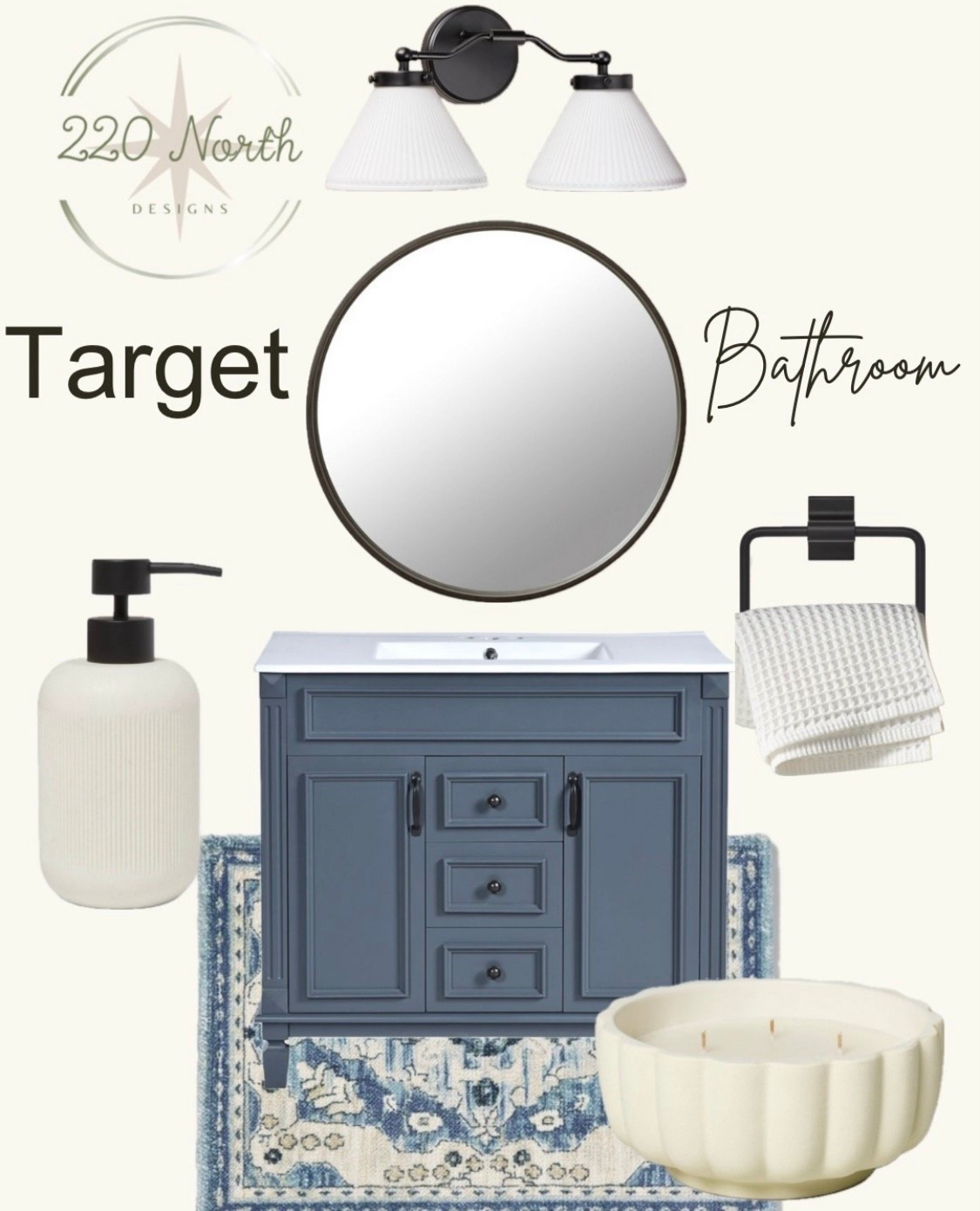 Looking for some color in your pretty powder room? I love this idea of a dusty blue, black and creams 

All these gorgeous finds are from target 

Target style, target finds, target home, magnolia, Joanna Gaines, hearth and hand, threshold with studio McGee, McGee and co, bathroom ideas, bathroom design, lighting, mirrors, bathroom accessories, bathroom vanity, target home decor, target bathroom 

#LTKHome