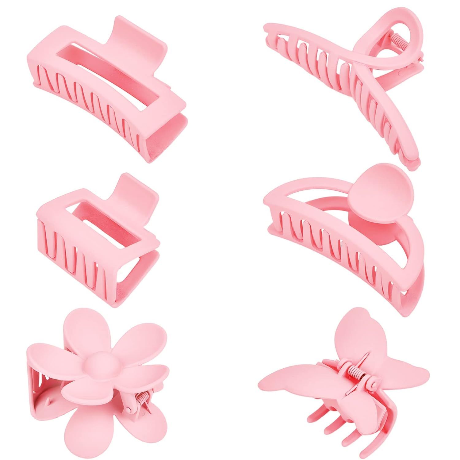 Pink Hair Clips, 6 Pack Cute Hair Clips for Thin Hair 1.85-4.5 Inch Matte Non Slip Jaw Clips Flow... | Amazon (US)