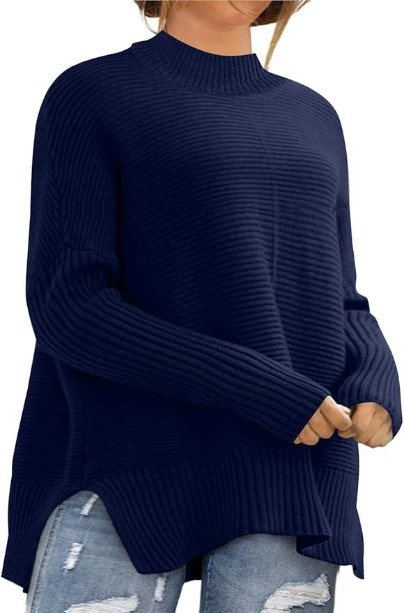 Eytino Womens Plus Size Sweaters Long Sleeve Crew Neck Split Hem Casual Oversized Ribbed Knit Tun... | Amazon (US)