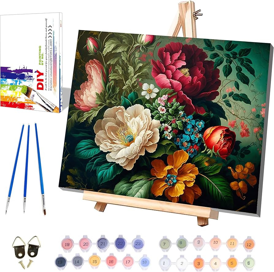 Peony Paint by Numbers for Adults with Framed Canvas-with Wooden Easel,Paint by Number on Canvas ... | Amazon (US)