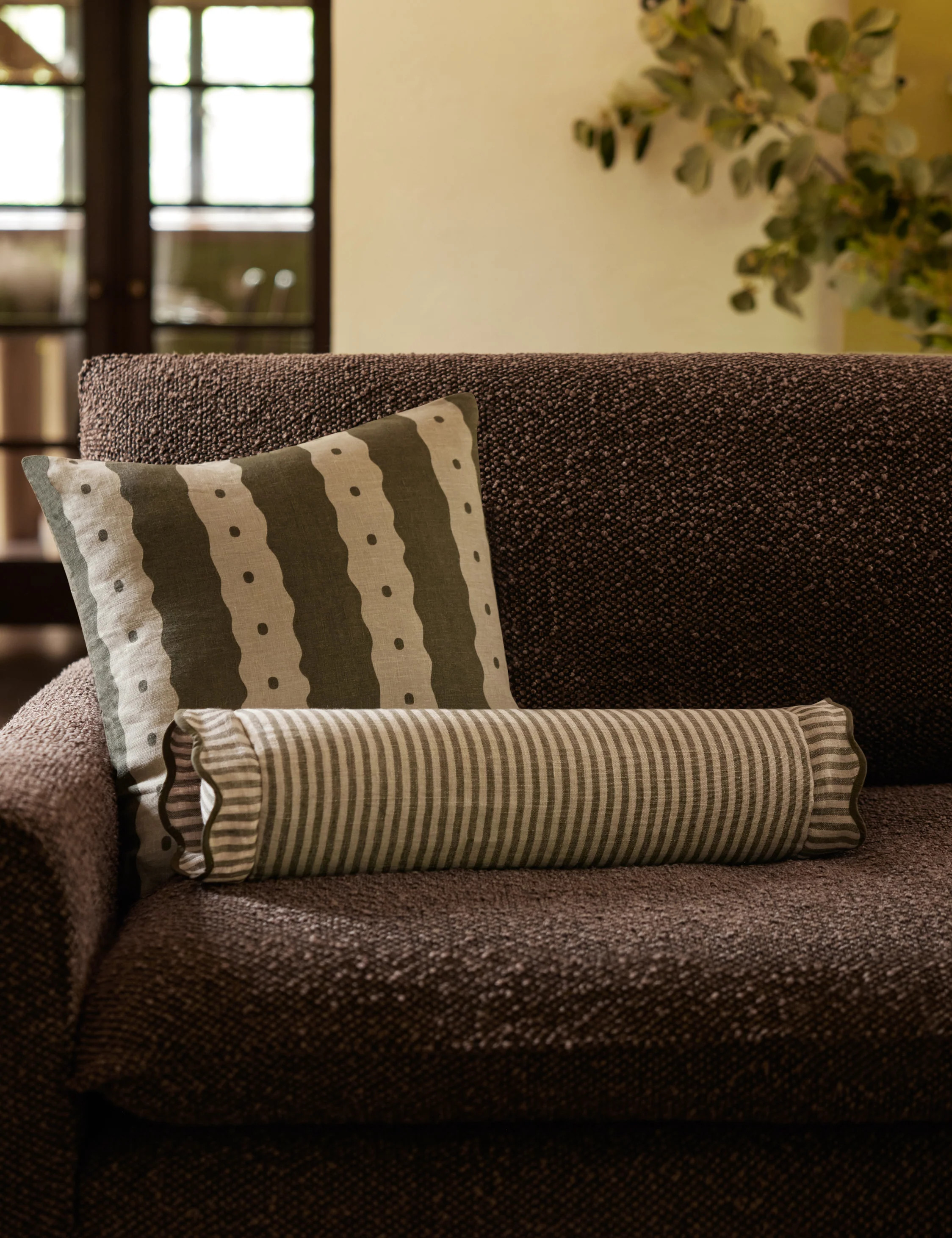 Lanie Linen Bolster Pillow by Sarah Sherman Samuel, Evergreen | Lulu and Georgia 