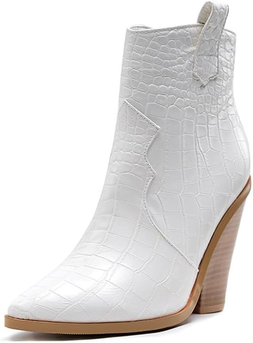 Short Snake Skin Boots for Women High Heel Ankle Boots Pointed Toe Chunky Heel Side Zipper Dressy... | Amazon (US)