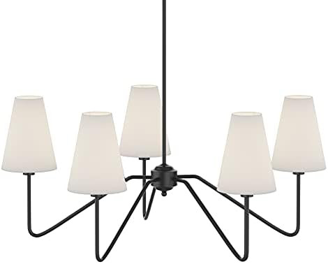 Electro bp;30" Dia 5-Arm Classic Chandeliers Matt Black with White Linen Shades,Light Fixture for... | Amazon (US)
