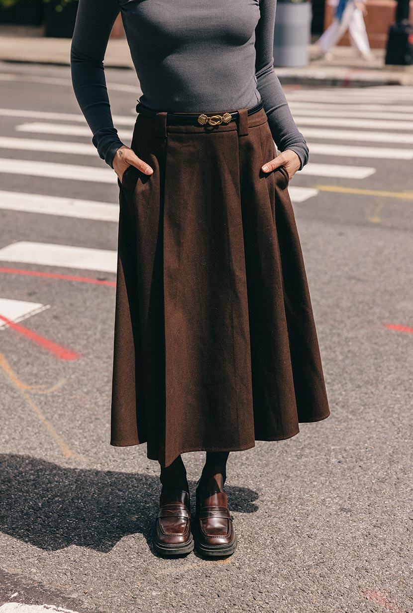 Blake Wool Blend Skirt - Chocolate | Petite Studio NYC