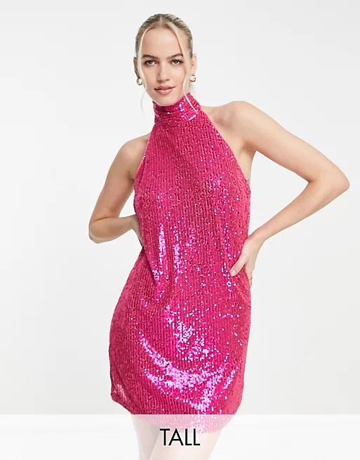 Jaded Rose Tall halterneck mini dress in hot pink sequin | ASOS | ASOS (Global)